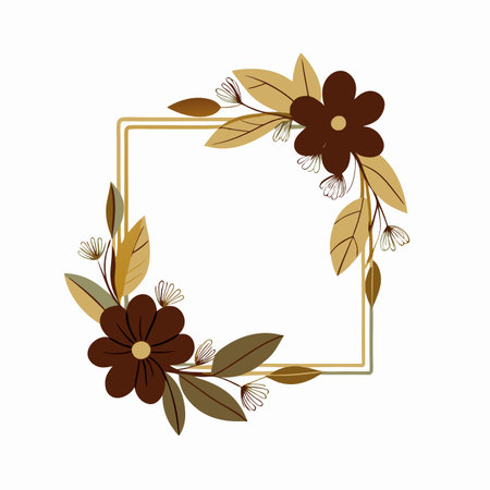 Minimalist Gold flower frame on White Backgroundのイラスト素材