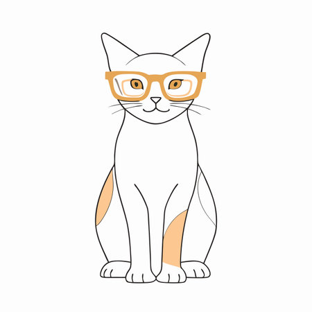 Minimalist cute cool cat wearing glasses on White Backgroundのイラスト素材