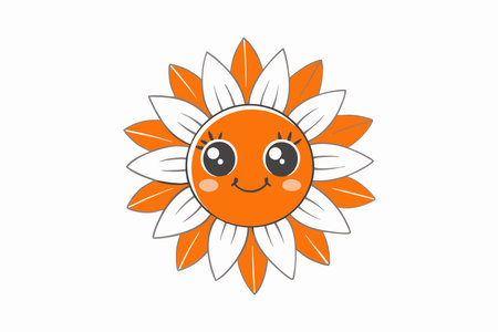 Kawaii Sunflower with Happy Face Clipartのイラスト素材