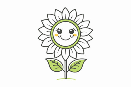 Kawaii Sunflower with Happy Face Clipartのイラスト素材