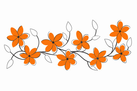 Minimalist long fresh flowering vines on White Backgroundのイラスト素材