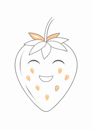 Smiling Strawberry with Blush Clipart on White Backgroundのイラスト素材