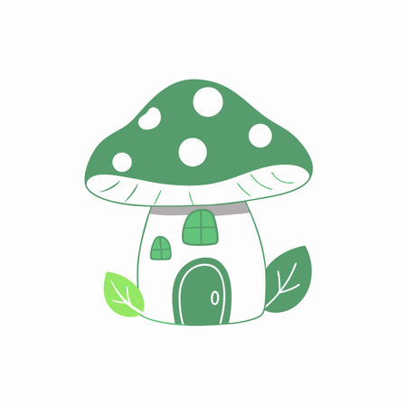 Cute Mushroom House Clipart on White Backgroundのイラスト素材