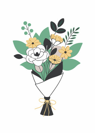 Feminine Floral Bouquet Clipart on White Backgroundのイラスト素材
