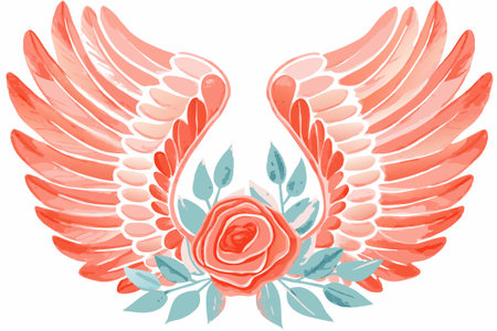 Watercolor Angel Wing on White Backgroundのイラスト素材