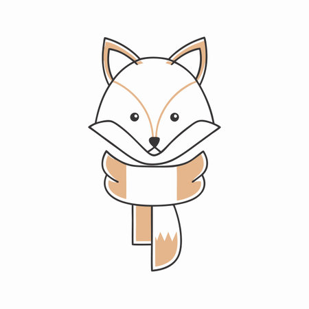 Minimalist Adorable Fox Wrapped in a Scarf Clipart on White Backgroundのイラスト素材