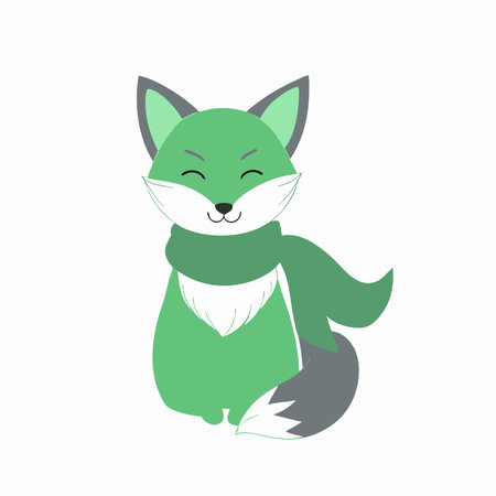 Minimalist Adorable Fox Wrapped in a Scarf Clipart on White Backgroundのイラスト素材