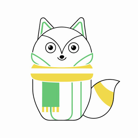 Minimalist Adorable Fox Wrapped in a Scarf Clipart on White Backgroundのイラスト素材