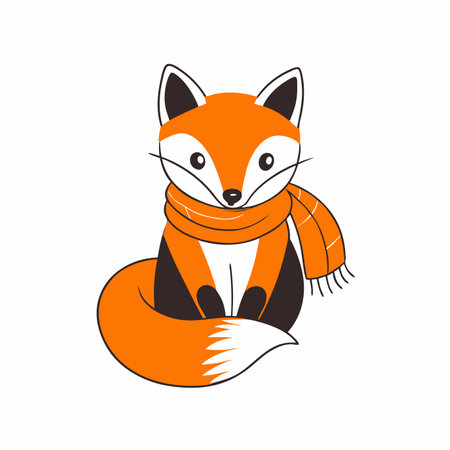 Minimalist Adorable Fox Wrapped in a Scarf Clipart on White Backgroundのイラスト素材