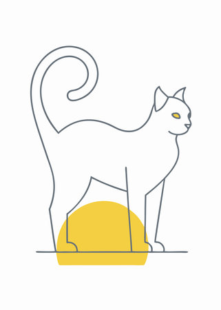 Minimalist Cat standing with wall in posture on White Backgroundのイラスト素材