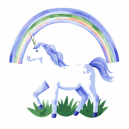 Watercolor unicorn with rainbow art on white backgroundのイラスト素材