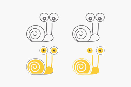 Minimalist Cartoon Snail with Big Eyes Clipart on White Backgroundのイラスト素材