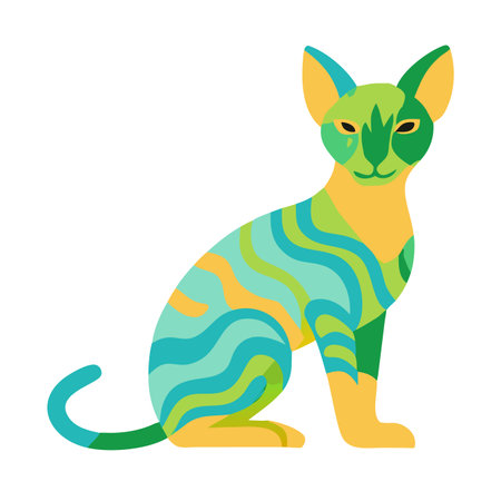 Minimalist cute Canadian Sphynx cat sitting on White Backgroundのイラスト素材