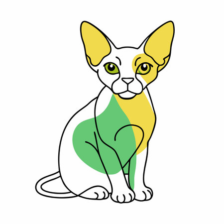 Minimalist cute Canadian Sphynx cat sitting on White Backgroundのイラスト素材
