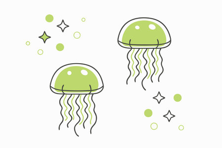Minimalist Cute Jellyfish with Blush and Sparkles Clipart on White Backgroundのイラスト素材