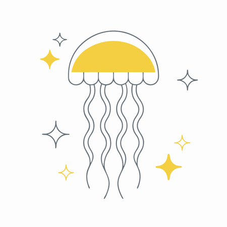 Minimalist Cute Jellyfish with Blush and Sparkles Clipart on White Backgroundのイラスト素材
