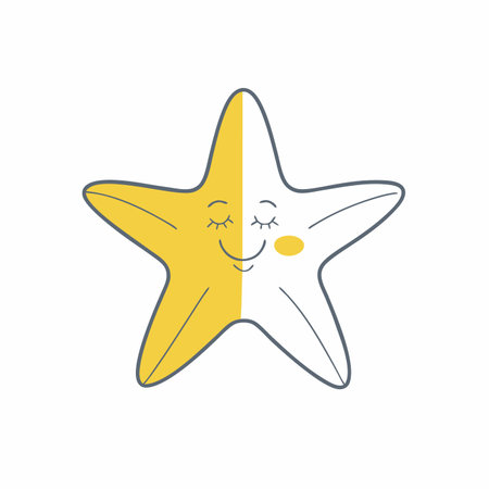 Minimalist Happy Little Starfish Clipart on White Backgroundのイラスト素材