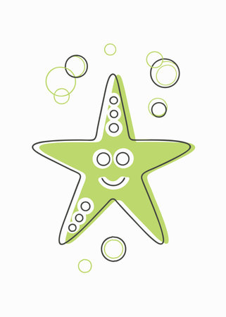 Minimalist Happy Little Starfish Clipart on White Backgroundのイラスト素材