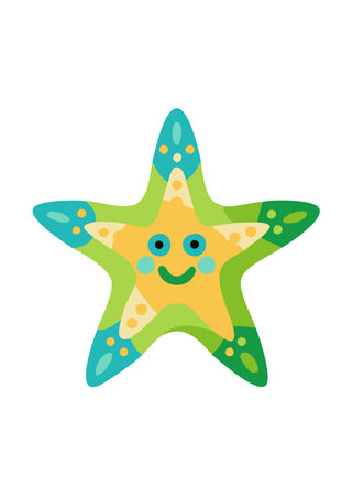 Minimalist Happy Little Starfish Clipart on White Backgroundのイラスト素材