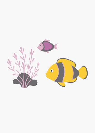 Minimalist Anemone Sea fish on White Backgroundのイラスト素材