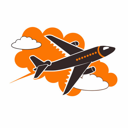 Minimalist Airplane Soaring Through Clouds on White Backgroundのイラスト素材