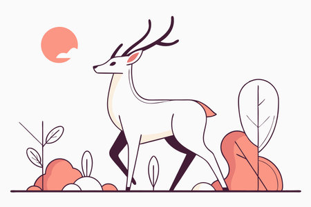 Minimalist Wild deer on White Backgroundのイラスト素材