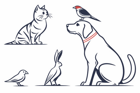 Minimalist Pets and Animals on White Backgroundのイラスト素材