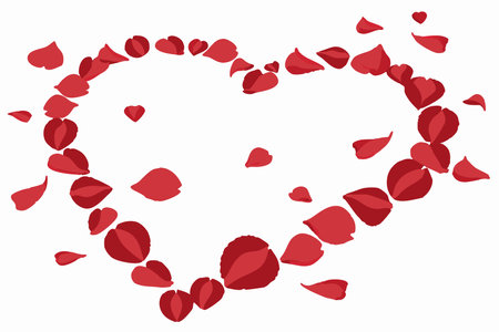 Minimalist A Heart Shaped Arrangement of Red Rose Petals on White Backgroundのイラスト素材