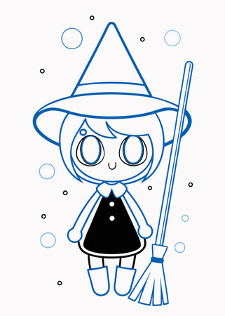 Minimalist Cute little witch girl on White Backgroundのイラスト素材