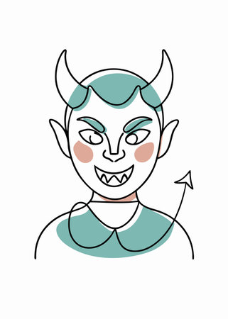 Minimalist Wicked devil cartoon on White Background