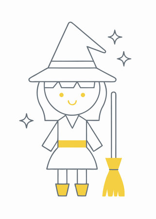 Minimalist Cute little witch girl on White Backgroundのイラスト素材