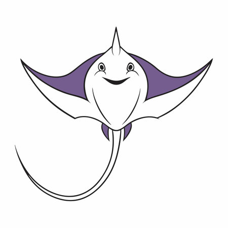 Minimalist Cute little purple stingray cartoon swimming on White Backgroundのイラスト素材