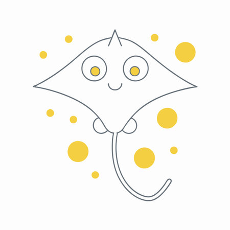Minimalist Cute little purple stingray cartoon swimming on White Background