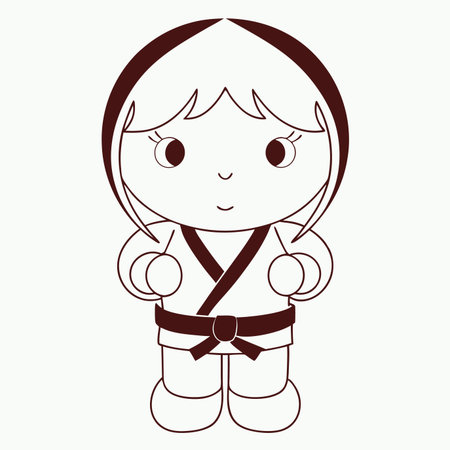 Minimalist Cute little girl training karate on White Backgroundのイラスト素材