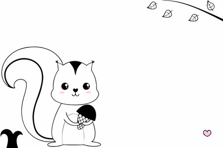Minimalist Cute little squirrel cartoon on White Backgroundのイラスト素材