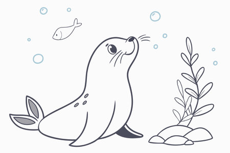 Minimalist Cute little seal cartoon on White Backgroundのイラスト素材