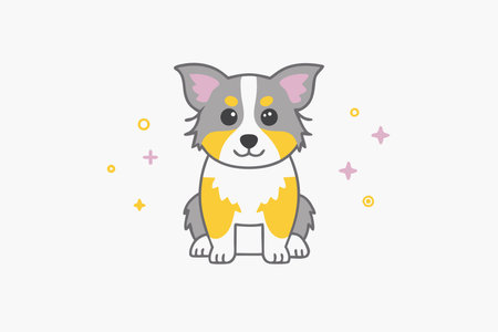 Minimalist Cute Australian Shepherd Dog Cartoon on White Backgroundのイラスト素材