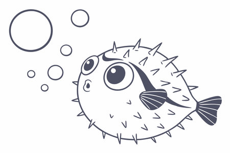 Minimalist Cute puffer fish on White Backgroundのイラスト素材