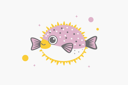 Minimalist Cute puffer fish on White Backgroundのイラスト素材