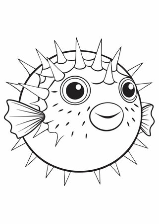 Minimalist Cute puffer fish on White Backgroundのイラスト素材