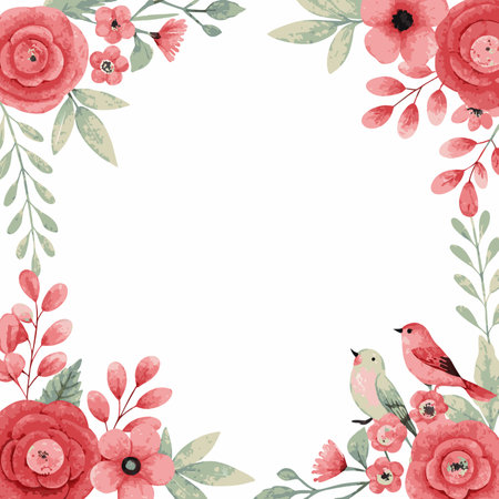 Wedding invitation template with floral bird watercolorのイラスト素材