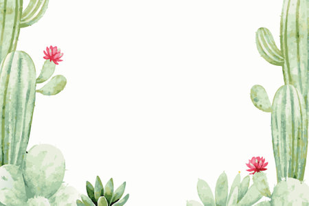 Watercolor cactus Background on white