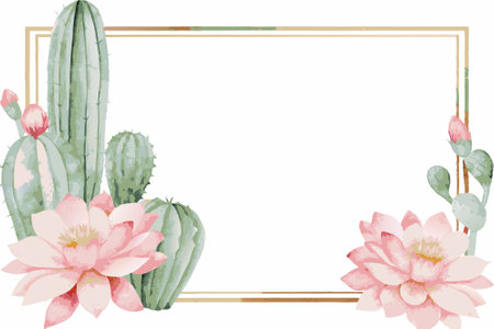 Watercolor cactus Background on whiteのイラスト素材