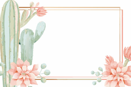 Watercolor cactus Background on whiteのイラスト素材