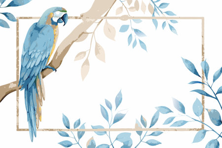 Watercolor parrot with branches on white backgroundのイラスト素材