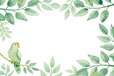 Watercolor parrot with branches on white background