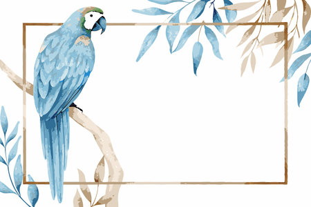 Watercolor parrot with branches on white backgroundのイラスト素材