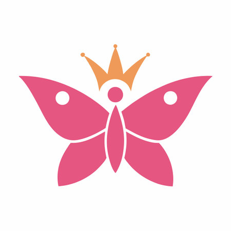 Beautiful butterfly with crown logo art on whiteのイラスト素材