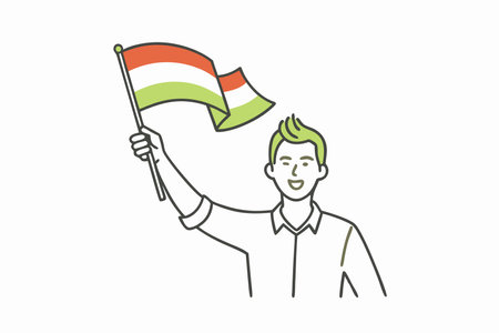 Minimalist young man waving the Indonesian flag on White Backgroundのイラスト素材