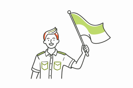 Minimalist young man waving the Indonesian flag on White Backgroundのイラスト素材